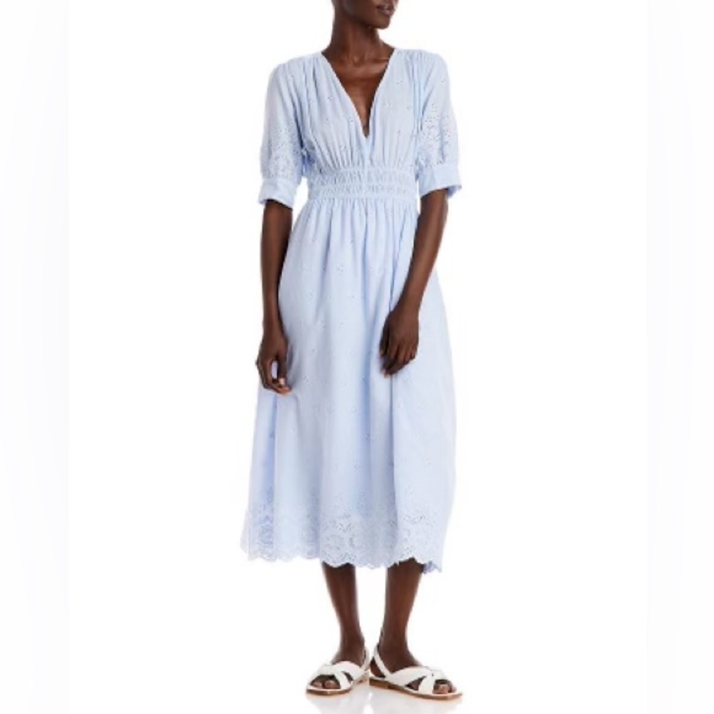 Aqua Eyelet Midi Dress Medium Blue Cottagecore Spring Easter Church NWT